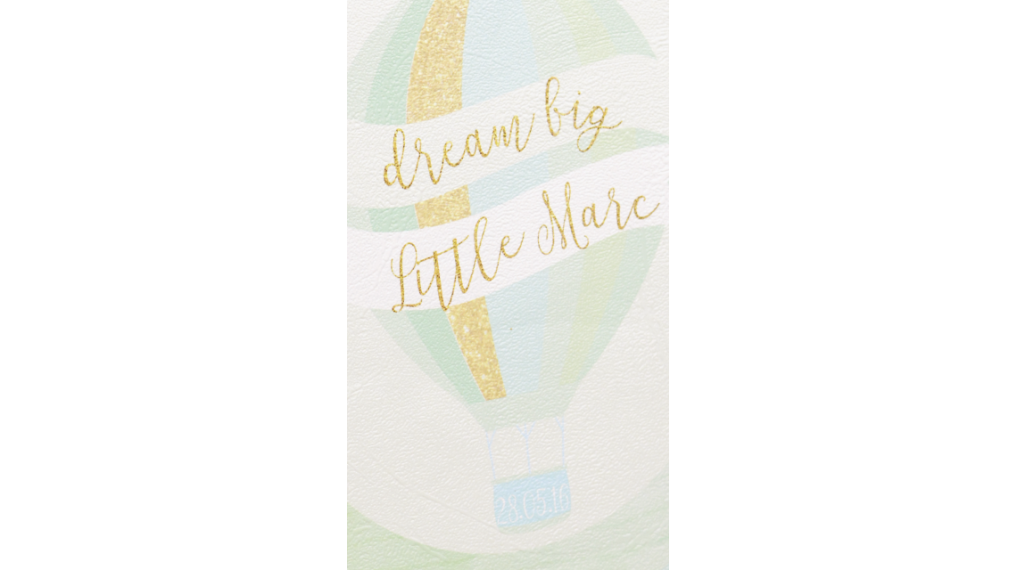 Lumanare de botez pentru baieti cu balaone de aer cald, 65x4 cm, Dream big little one 2